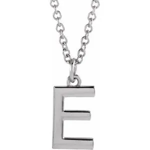 Platinum Initial E Dangle 16" Necklace