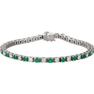 Platinum Natural Emerald & 2 CTW Natural Diamond Line 7"  Bracelet