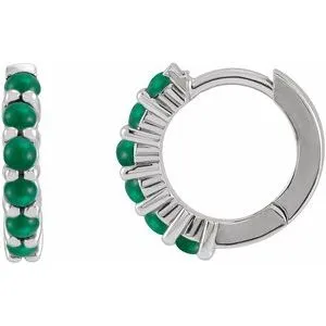 Platinum Natural Emerald Cabochon 12.2 mm Huggie Hoop Earring
