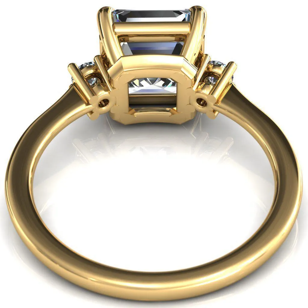 Poppy Asscher Moissanite 4 Claw Prong 2 Rail Basket Round Sidestones Inverted Cathedral Engagement Ring