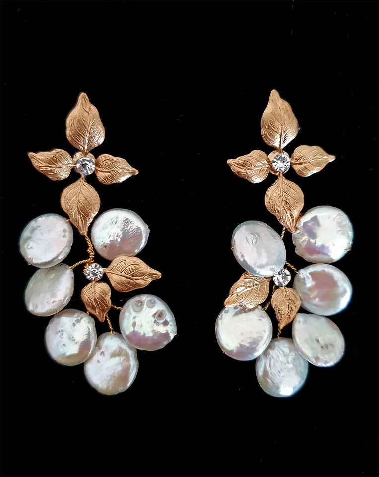 PRE - ORDER SALE - ONE WEEK ONLY - Bridal earrings - gold leaf and freshwater pearl drops - Siam by Stephanie Browne