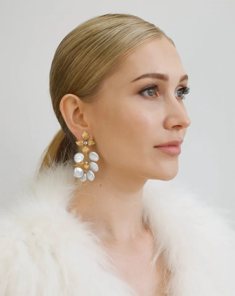 PRE - ORDER SALE - ONE WEEK ONLY - Bridal earrings - gold leaf and freshwater pearl drops - Siam by Stephanie Browne