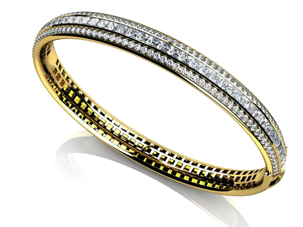 Princess Cut And Round Diamond Bangle with 3.77 ct.(finished) 1.3mm, 2.3mm