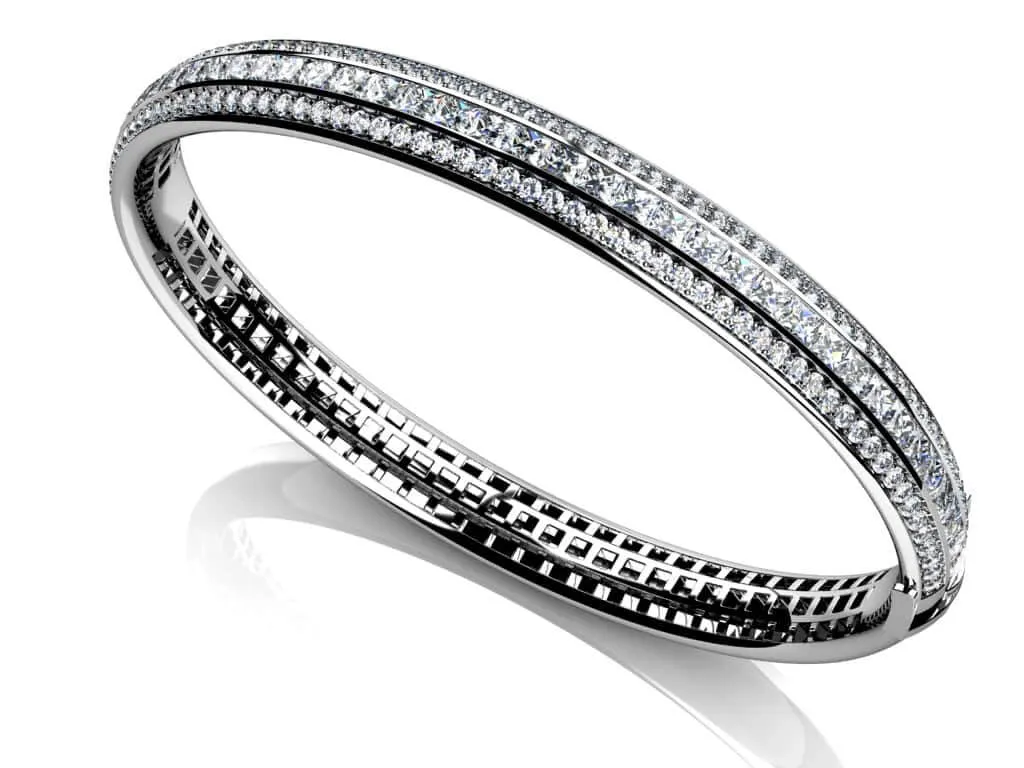 Princess Cut And Round Diamond Bangle with 3.77 ct.(finished) 1.3mm, 2.3mm