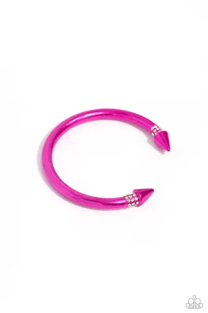 Punky Plot Twist - Pink - White Rhinestone Metallic Paparazzi Cuff Bracelet