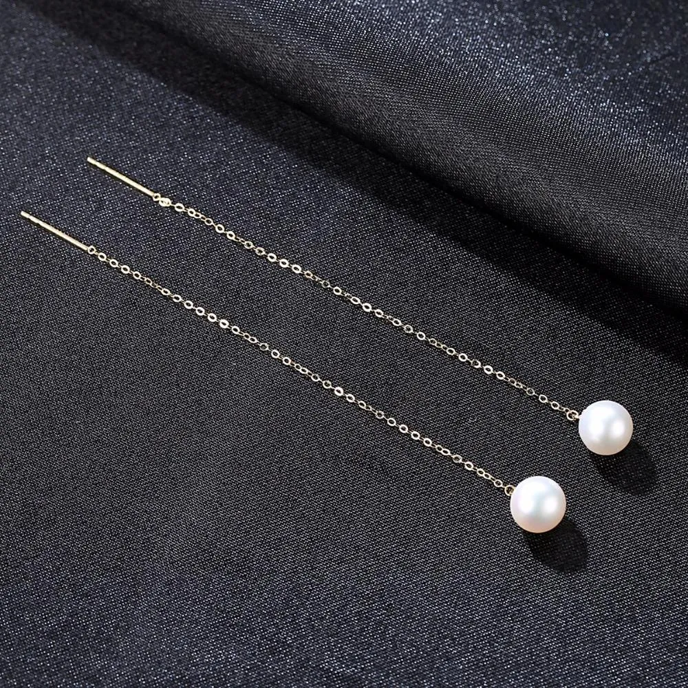 Pure 18K Gold Natural Pearl Dangle Earrings