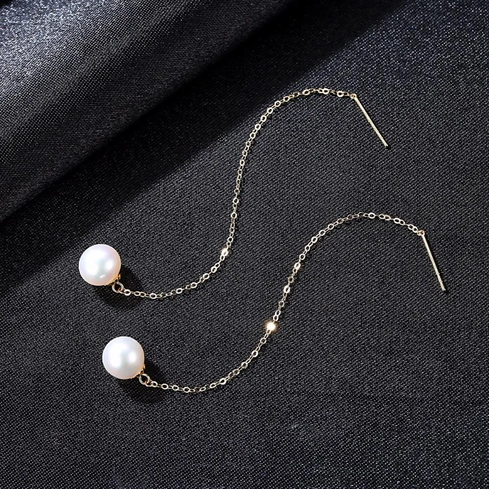 Pure 18K Gold Natural Pearl Dangle Earrings