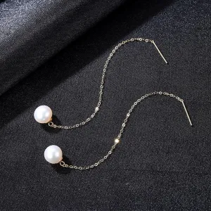 Pure 18K Gold Natural Pearl Dangle Earrings