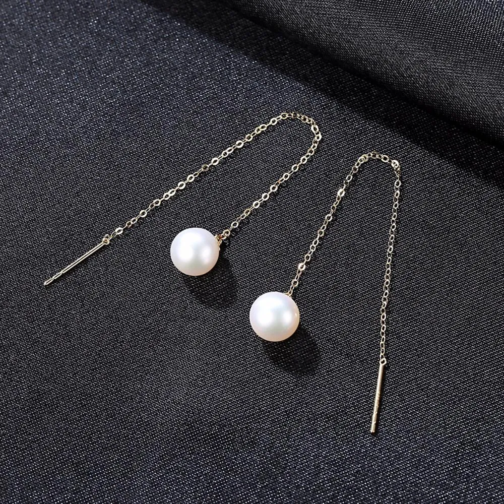 Pure 18K Gold Natural Pearl Dangle Earrings