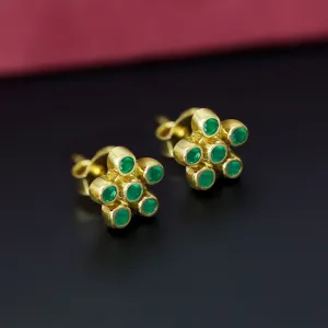 Pure Silver Earrings - Gold-Plated Emerald Dot Clusters