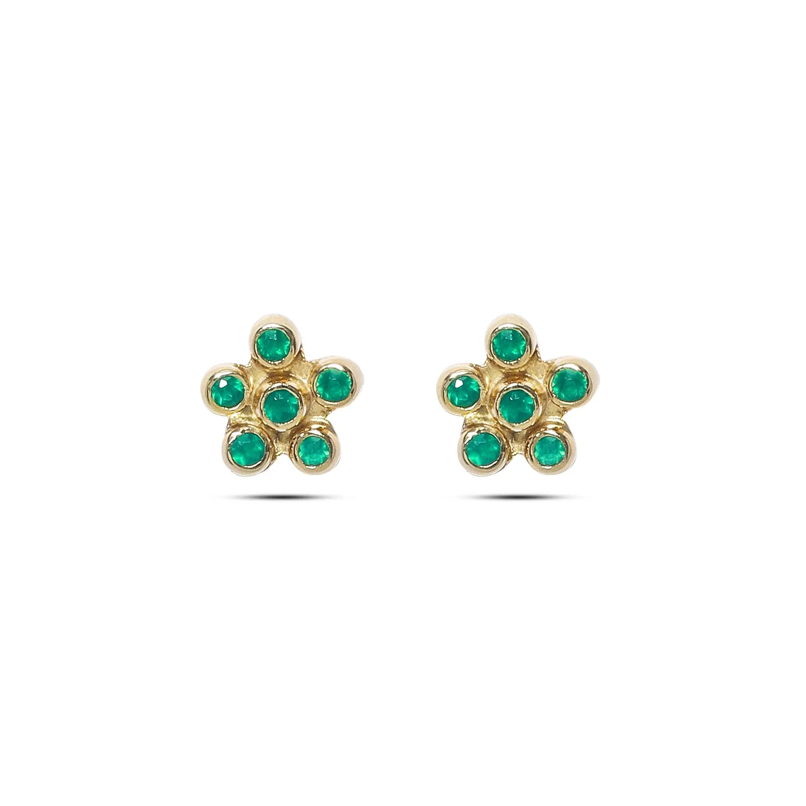 Pure Silver Earrings - Gold-Plated Emerald Dot Clusters