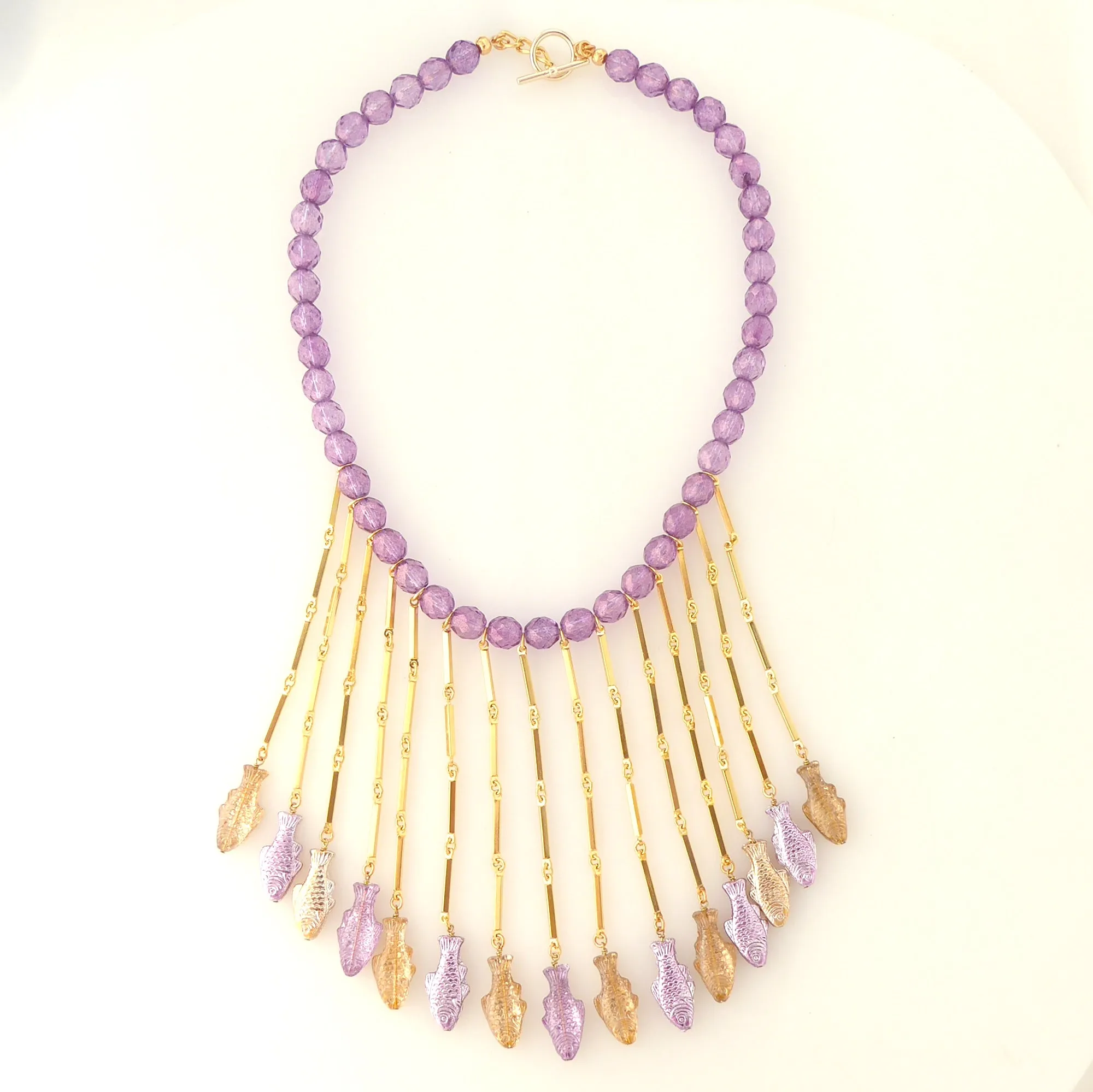 Purple metallic fish necklace