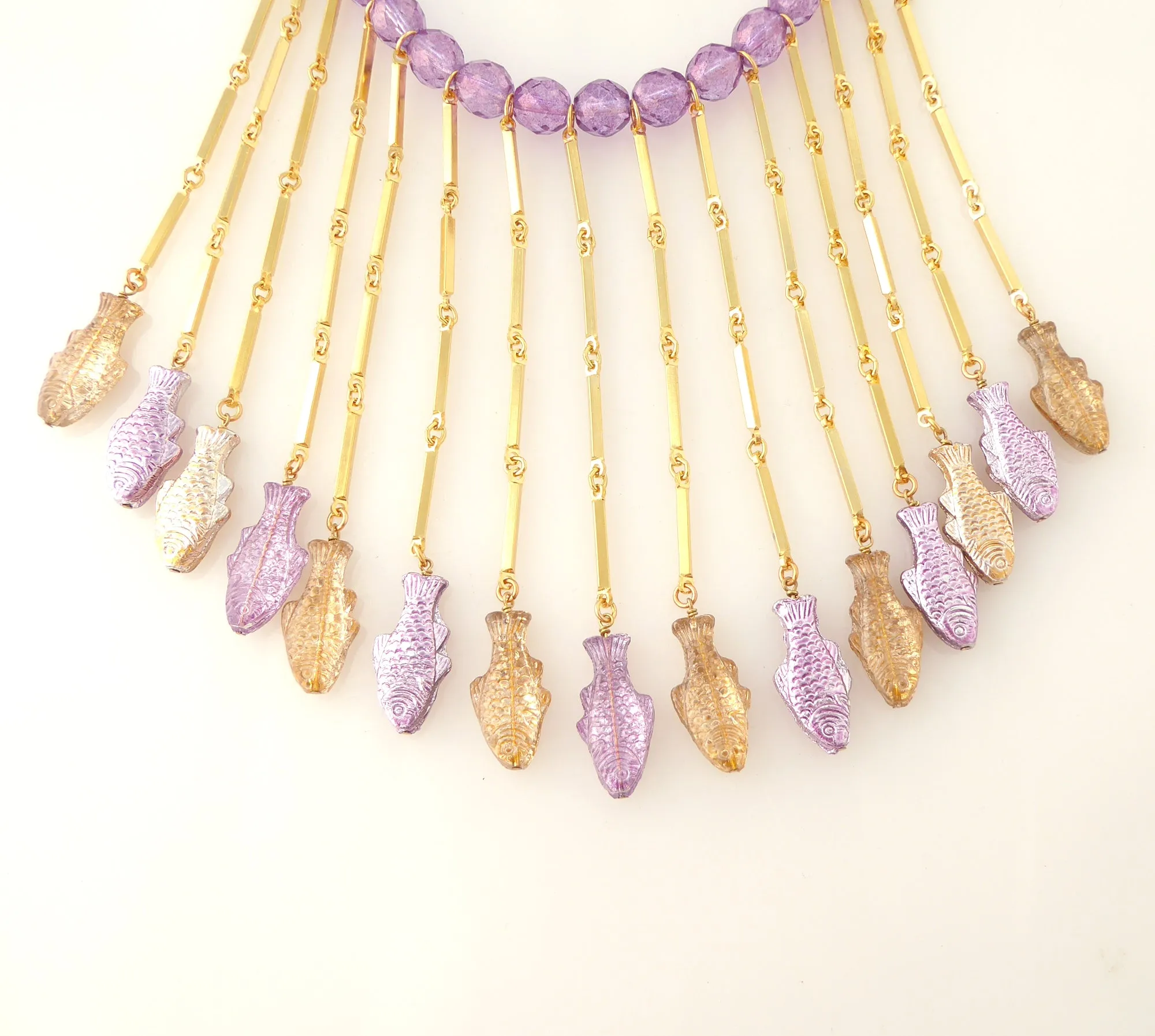 Purple metallic fish necklace