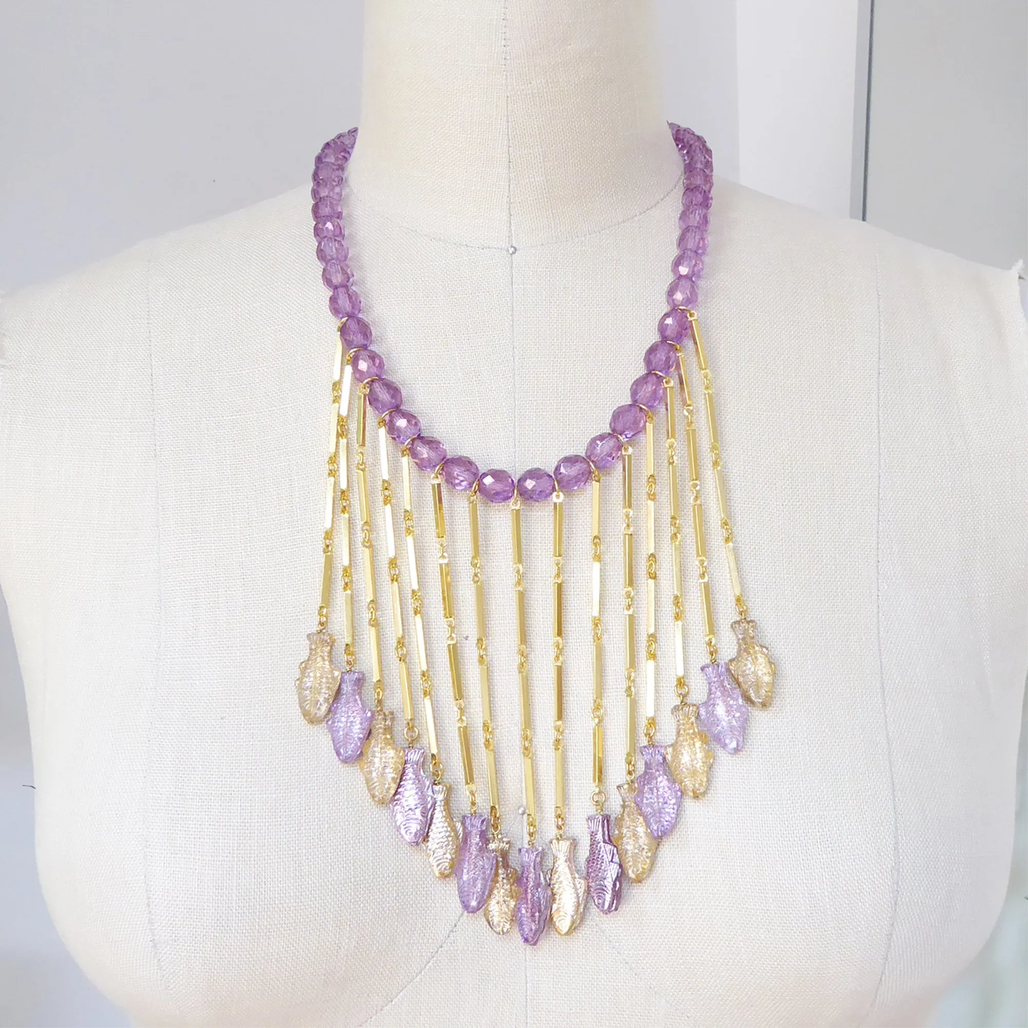 Purple metallic fish necklace