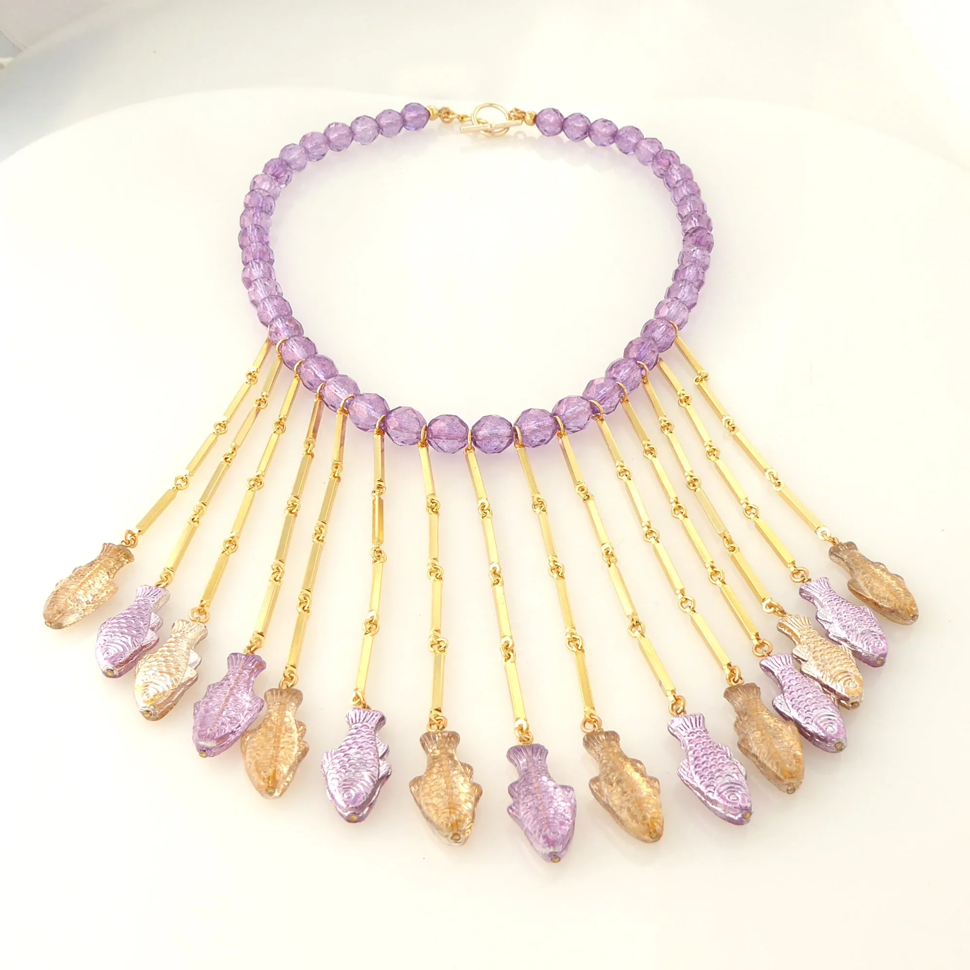 Purple metallic fish necklace