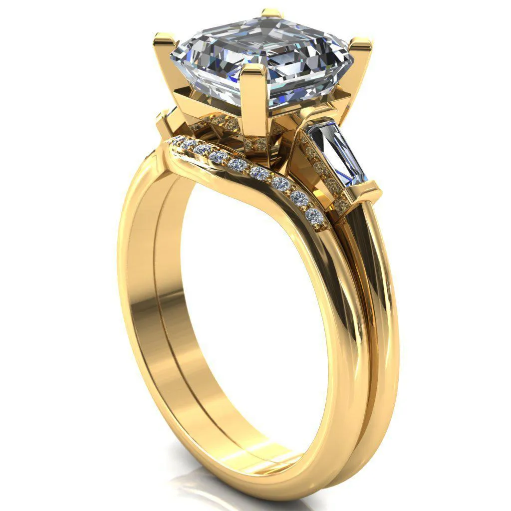 Quinn Asscher Moissanite 4 Prong Single Baguette Diamond Side Ring