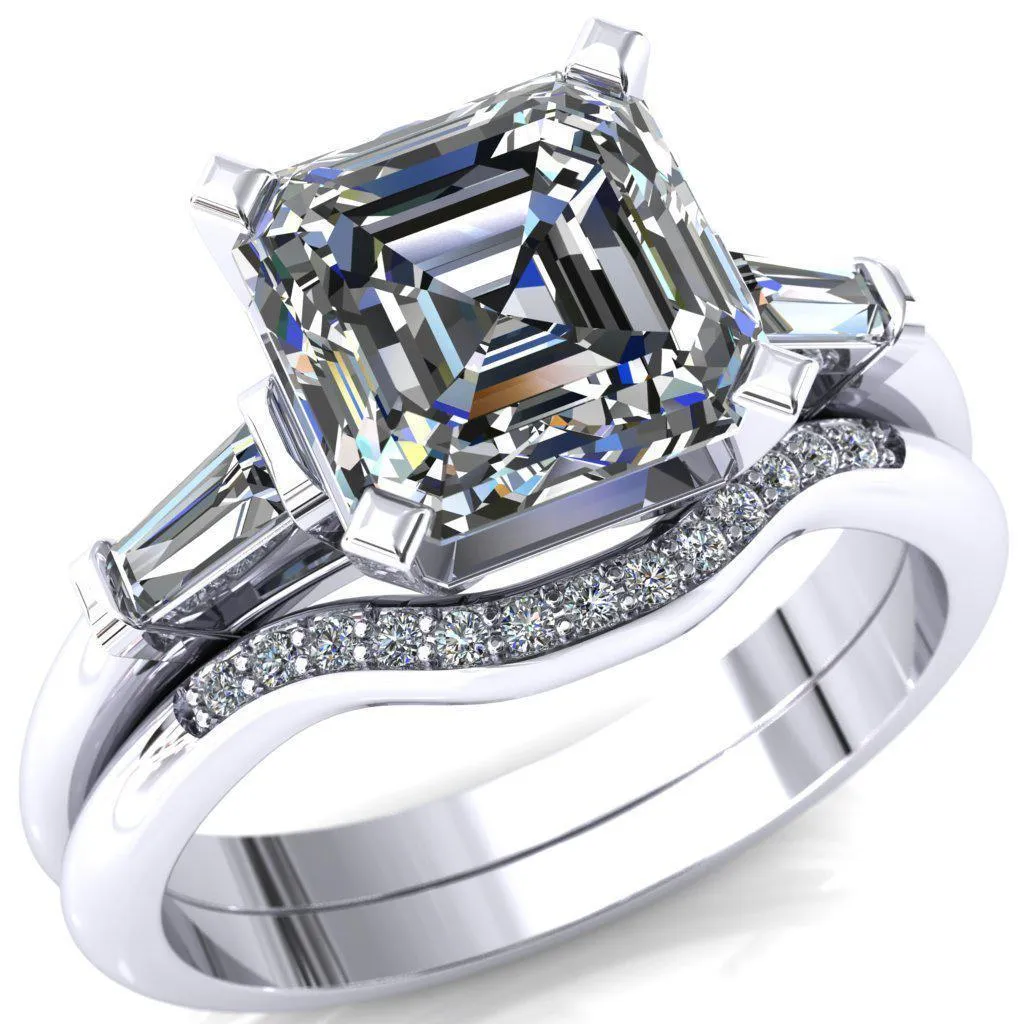 Quinn Asscher Moissanite 4 Prong Single Baguette Diamond Side Ring