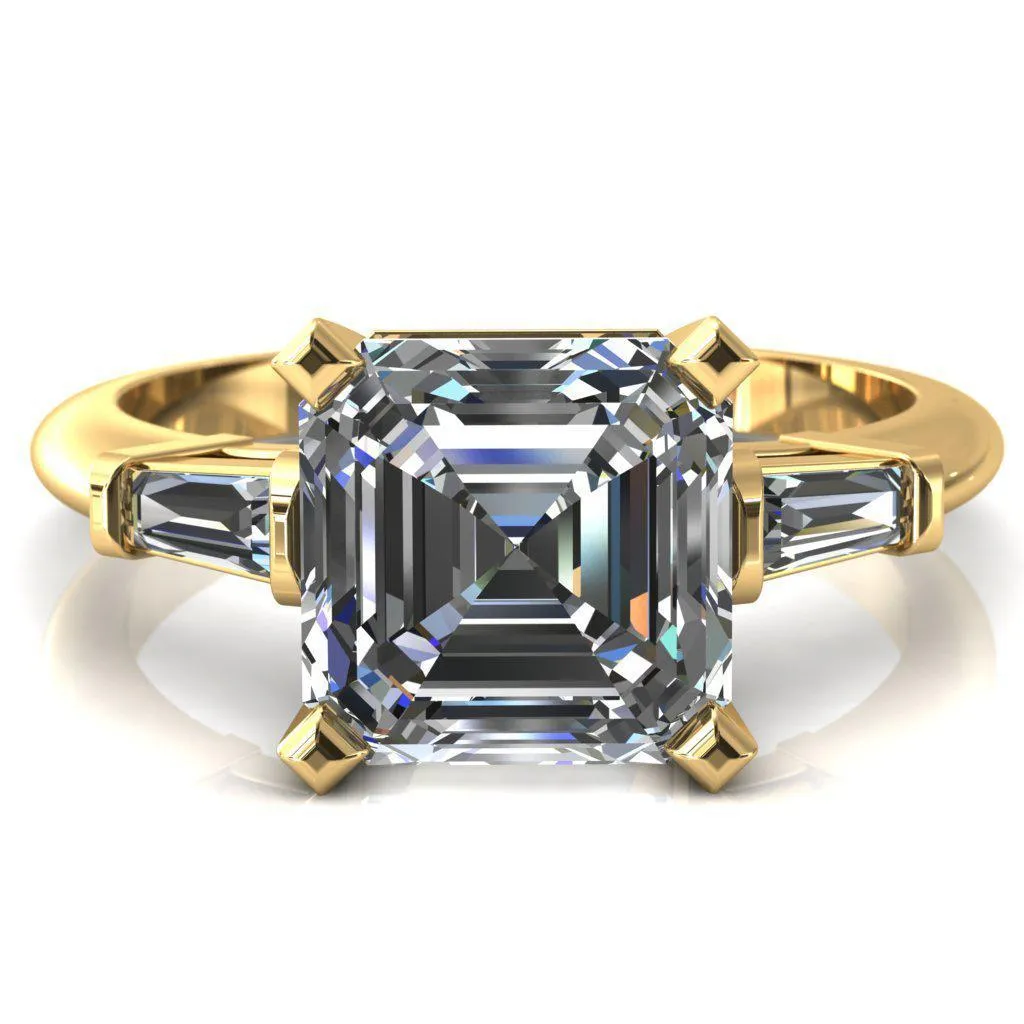 Quinn Asscher Moissanite 4 Prong Single Baguette Diamond Side Ring