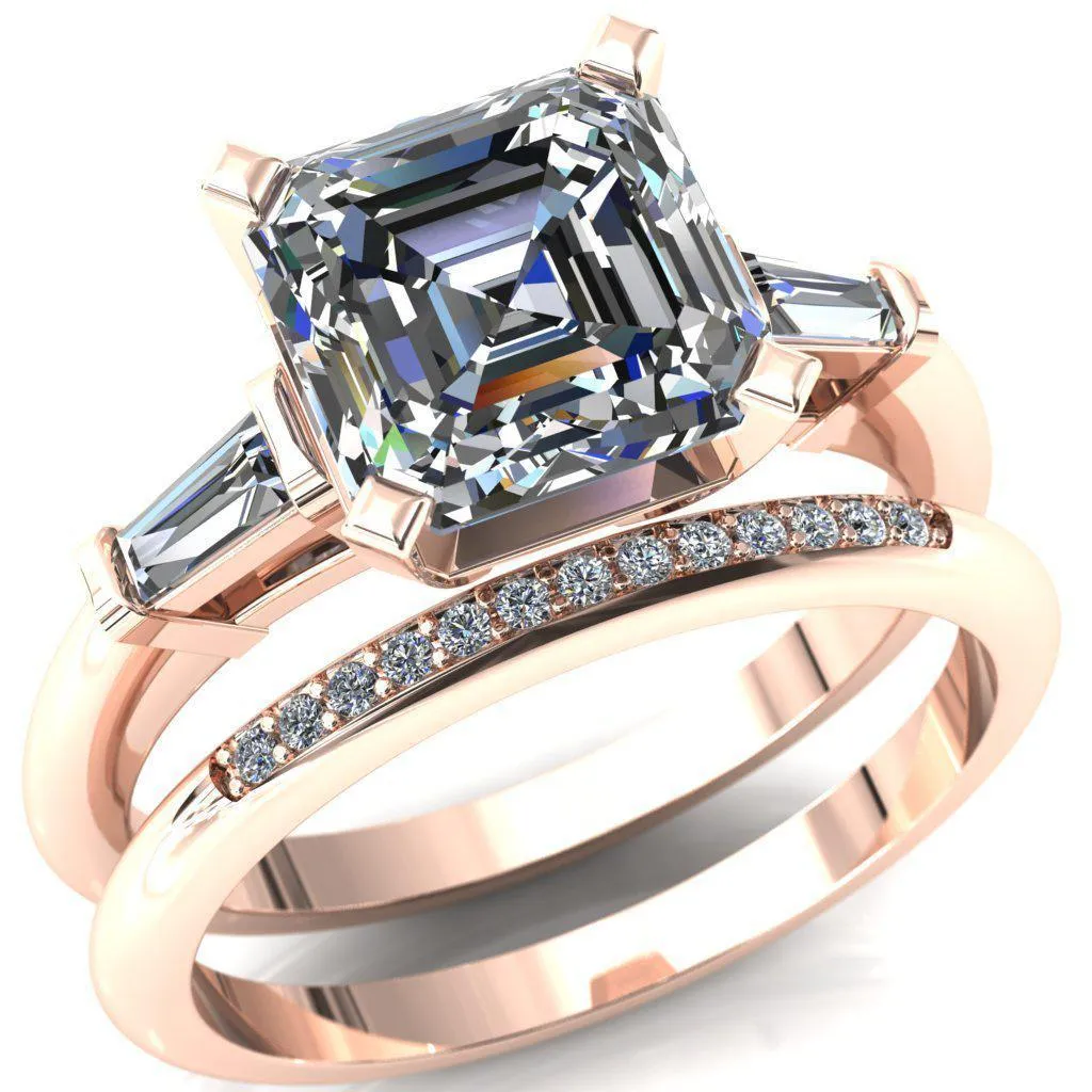Quinn Asscher Moissanite 4 Prong Single Baguette Diamond Side Ring