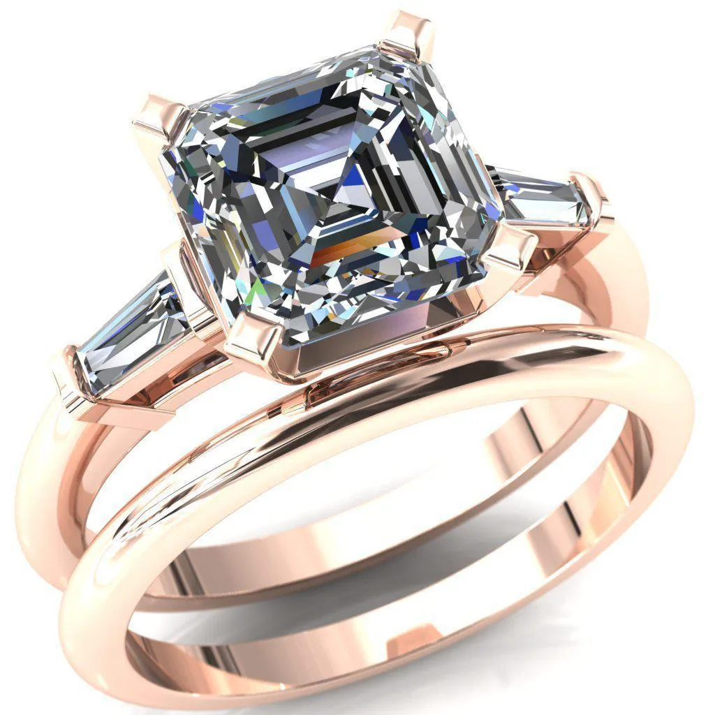 Quinn Asscher Moissanite 4 Prong Single Baguette Diamond Side Ring