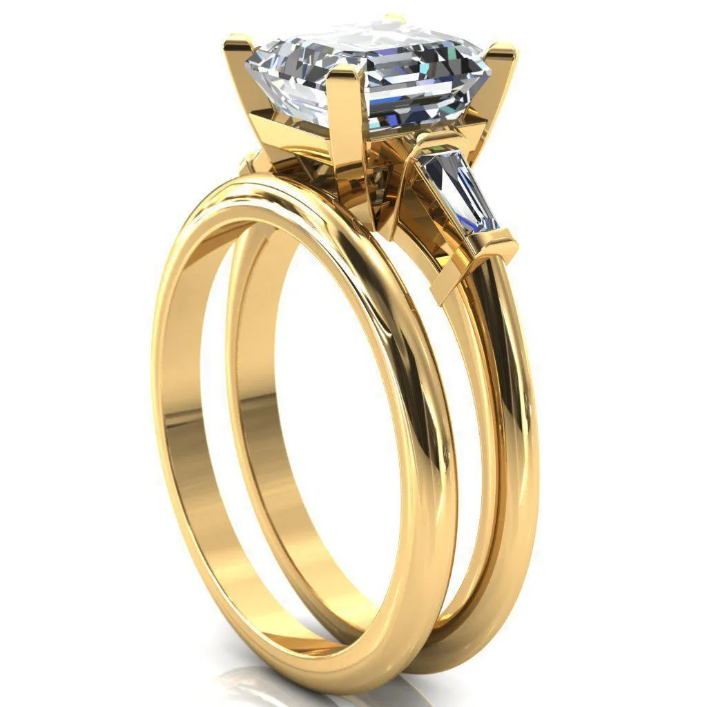 Quinn Asscher Moissanite 4 Prong Single Baguette Diamond Side Ring