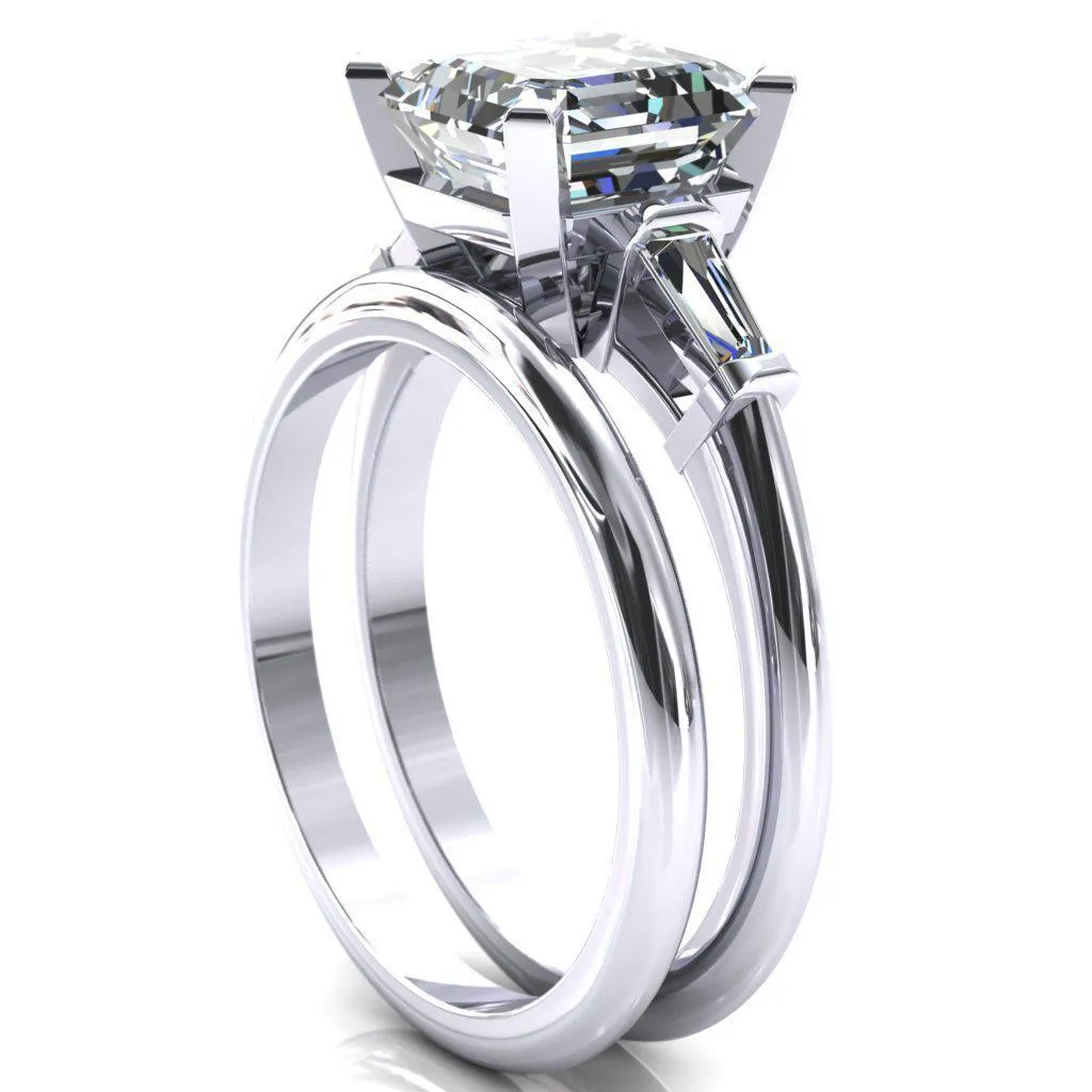 Quinn Asscher Moissanite 4 Prong Single Baguette Diamond Side Ring