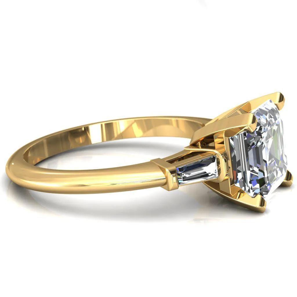 Quinn Asscher Moissanite 4 Prong Single Baguette Diamond Side Ring