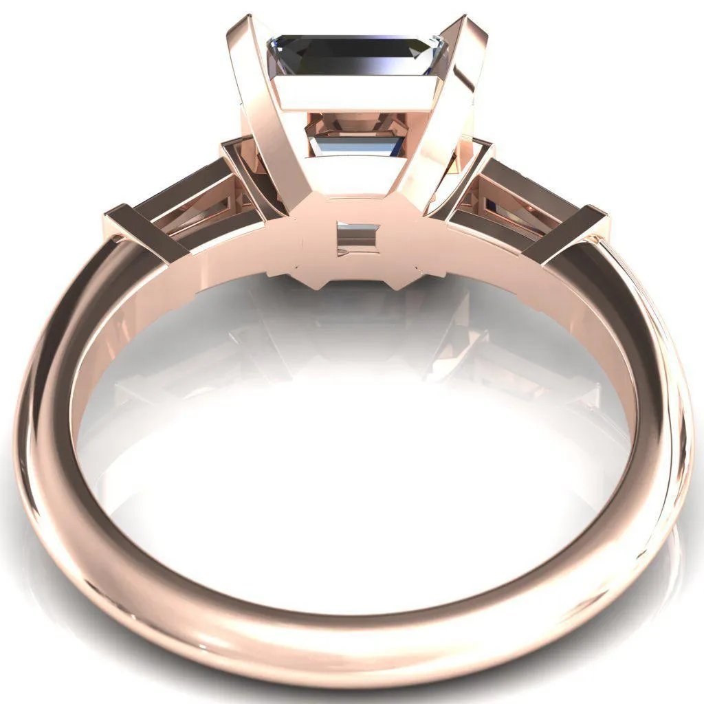 Quinn Asscher Moissanite 4 Prong Single Baguette Diamond Side Ring