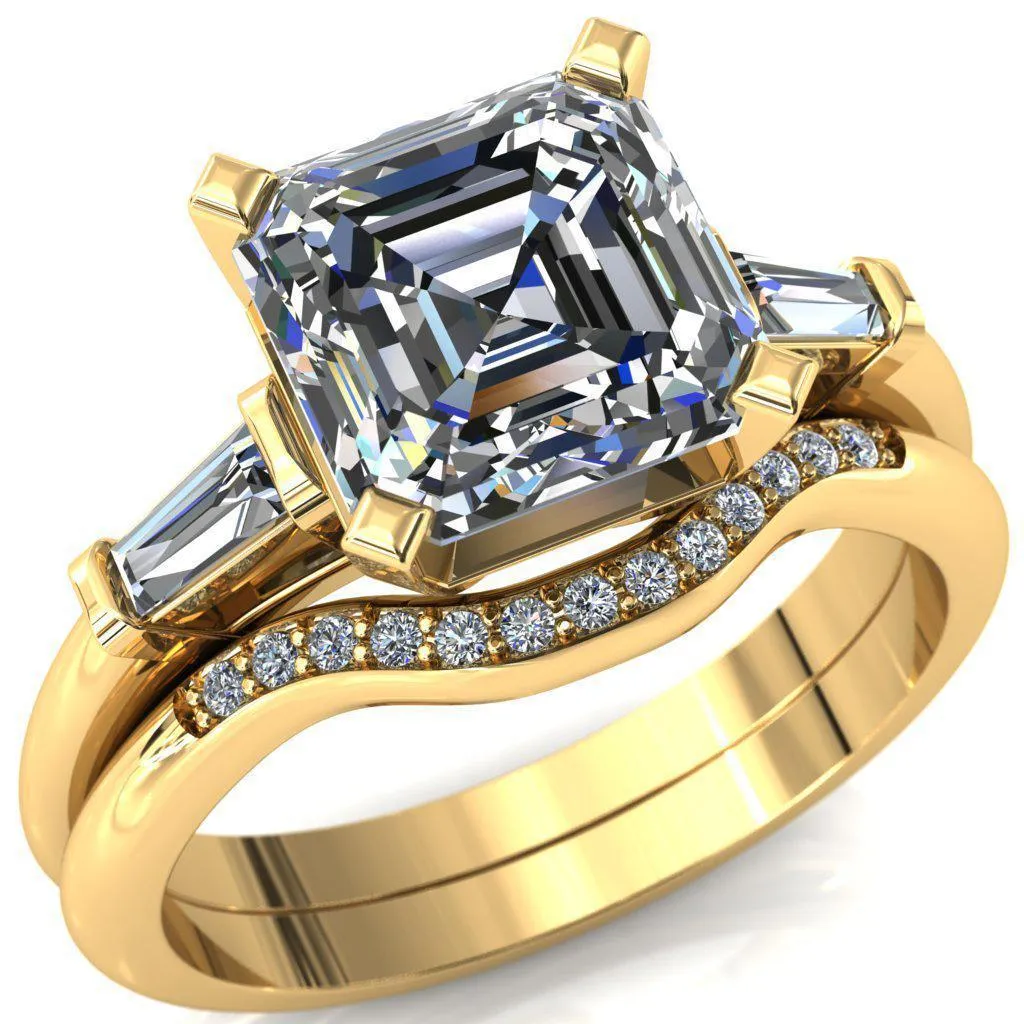 Quinn Asscher Moissanite 4 Prong Single Baguette Diamond Side Ring