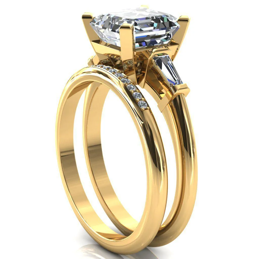Quinn Asscher Moissanite 4 Prong Single Baguette Diamond Side Ring