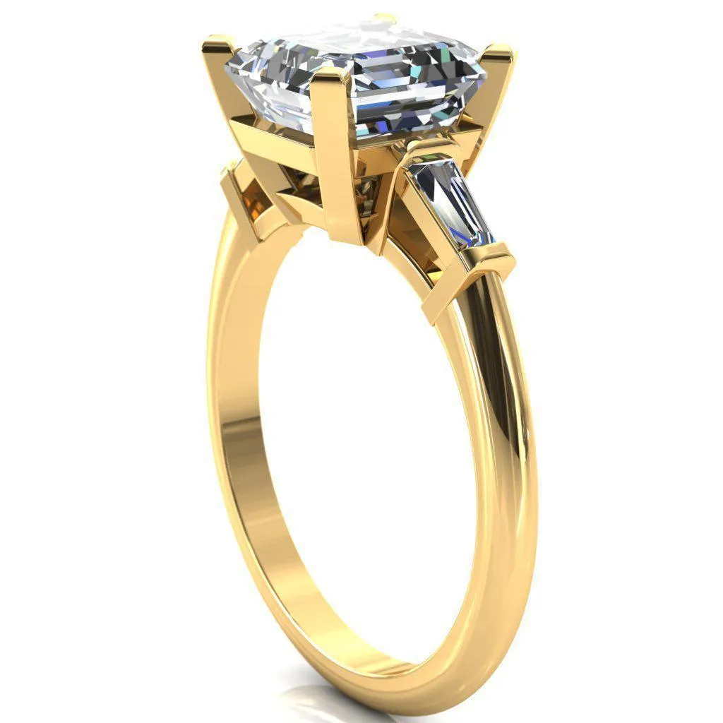 Quinn Asscher Moissanite 4 Prong Single Baguette Diamond Side Ring