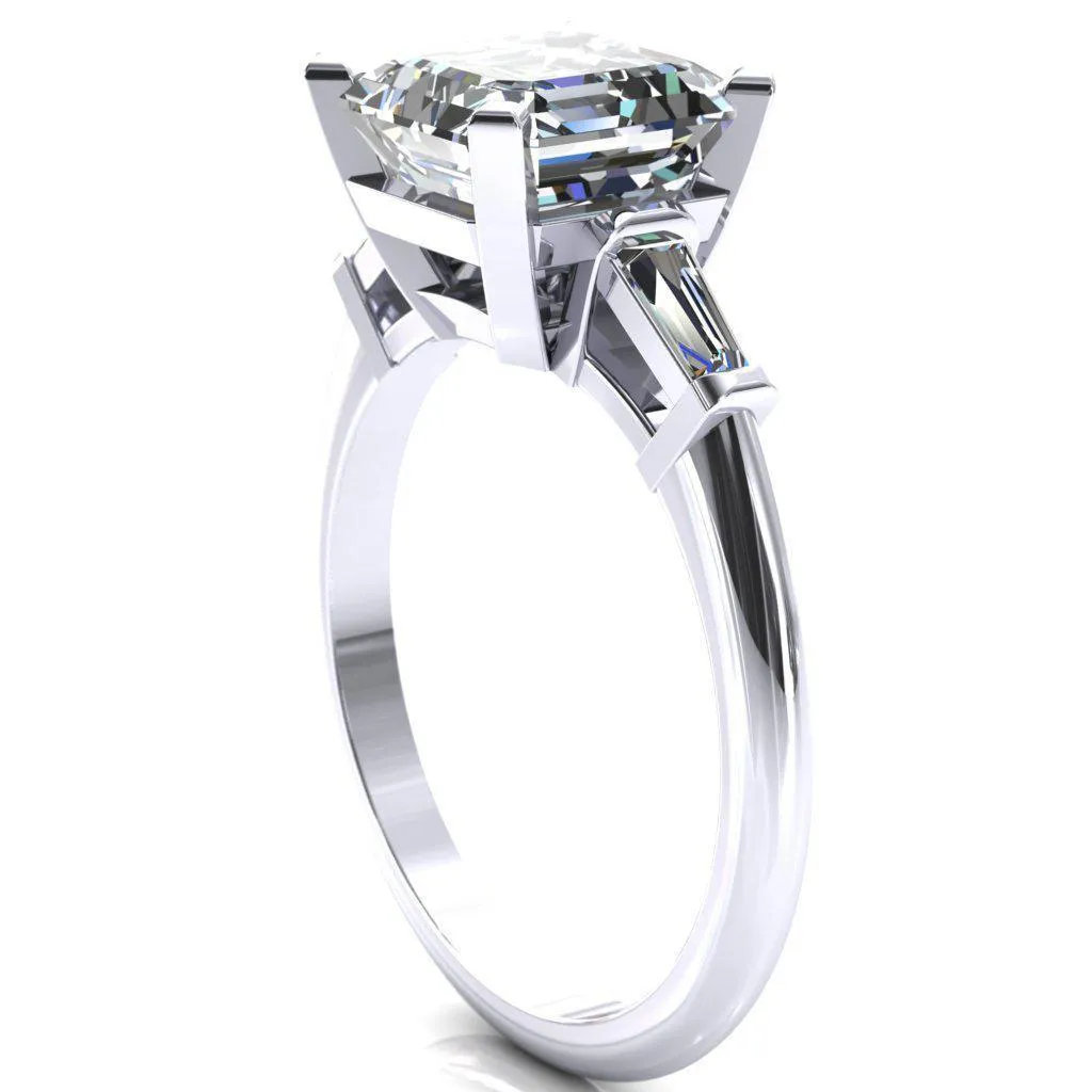 Quinn Asscher Moissanite 4 Prong Single Baguette Diamond Side Ring