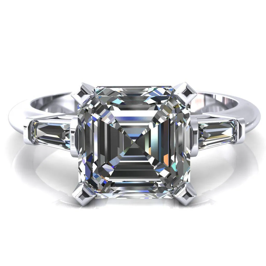 Quinn Asscher Moissanite 4 Prong Single Baguette Diamond Side Ring