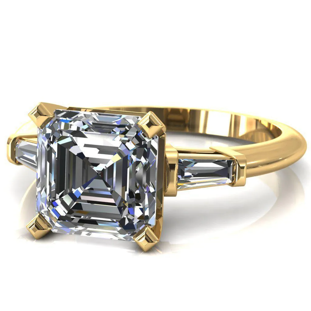 Quinn Asscher Moissanite 4 Prong Single Baguette Diamond Side Ring