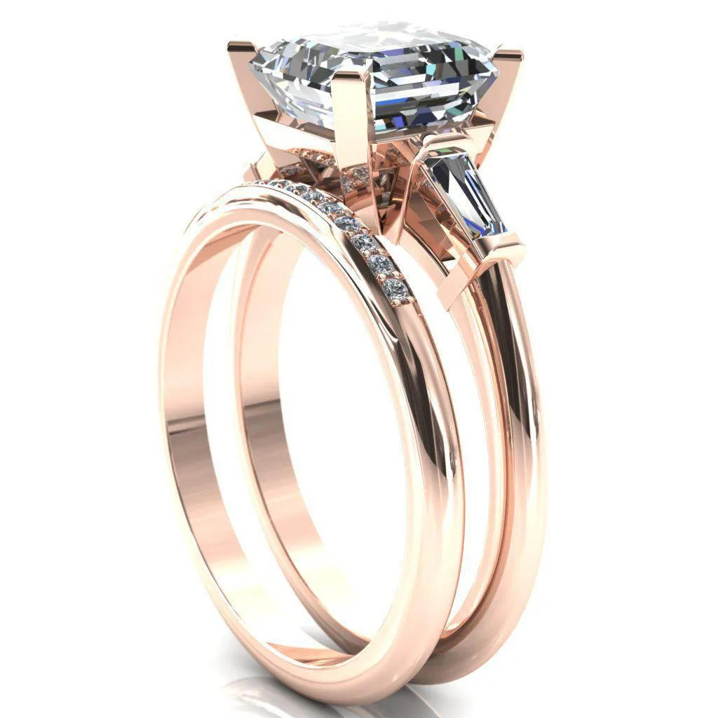 Quinn Asscher Moissanite 4 Prong Single Baguette Diamond Side Ring