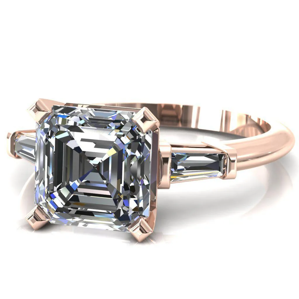 Quinn Asscher Moissanite 4 Prong Single Baguette Diamond Side Ring