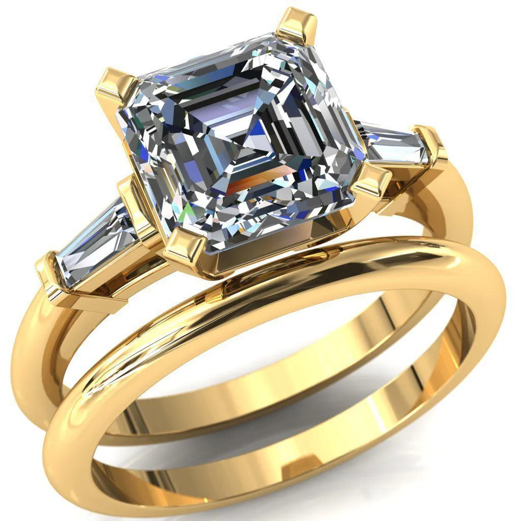 Quinn Asscher Moissanite 4 Prong Single Baguette Diamond Side Ring