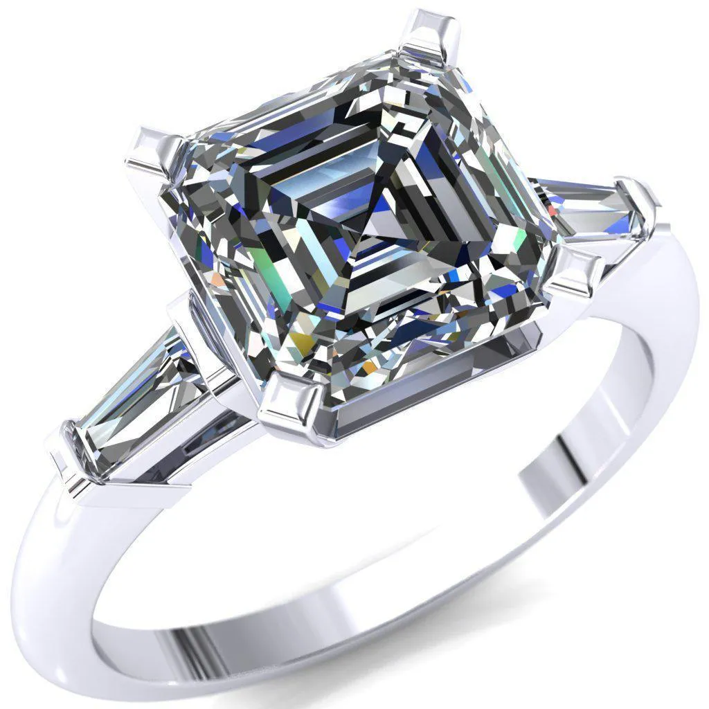 Quinn Asscher Moissanite 4 Prong Single Baguette Diamond Side Ring