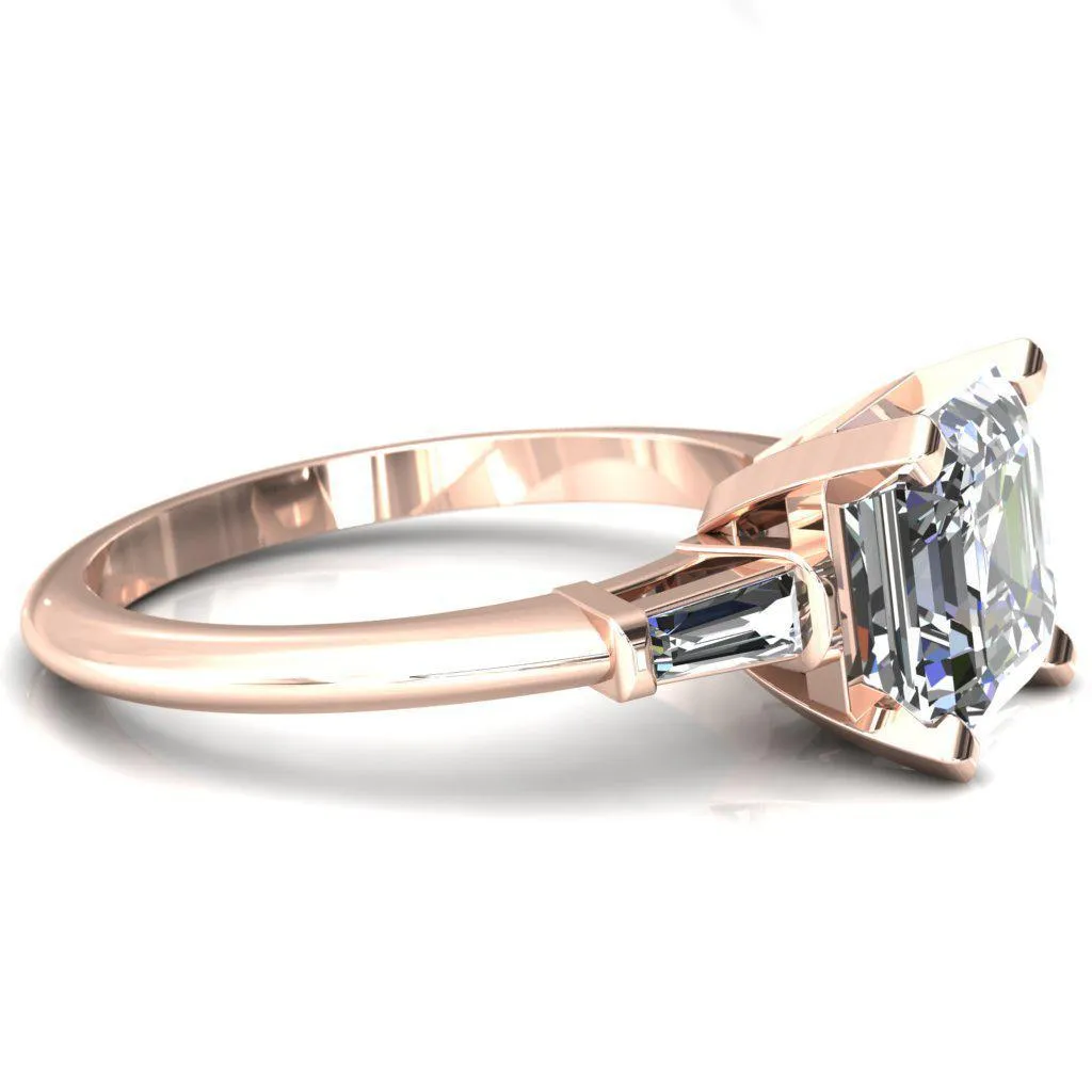 Quinn Asscher Moissanite 4 Prong Single Baguette Diamond Side Ring