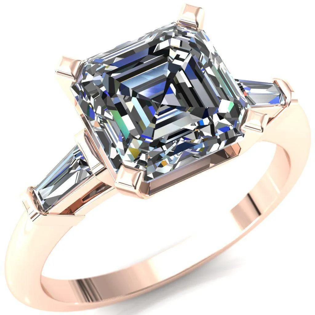 Quinn Asscher Moissanite 4 Prong Single Baguette Diamond Side Ring