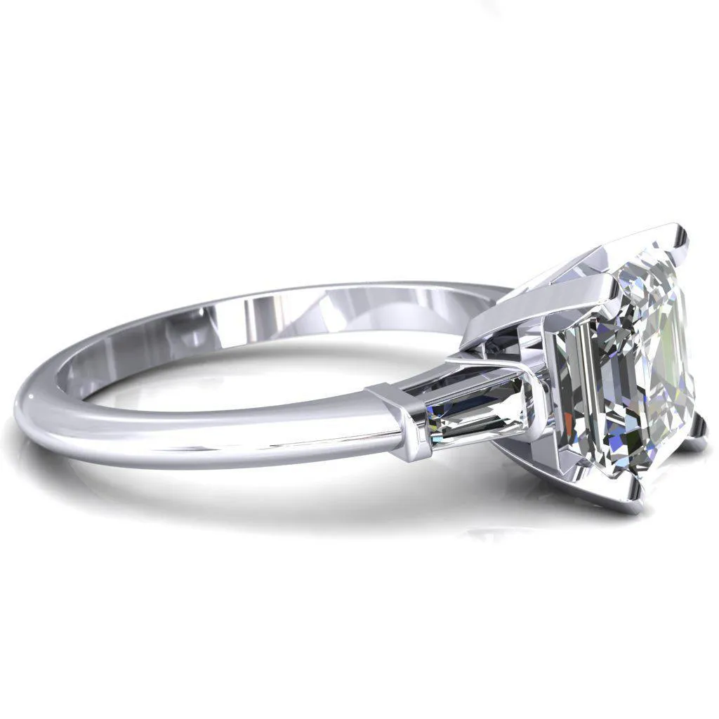 Quinn Asscher Moissanite 4 Prong Single Baguette Diamond Side Ring
