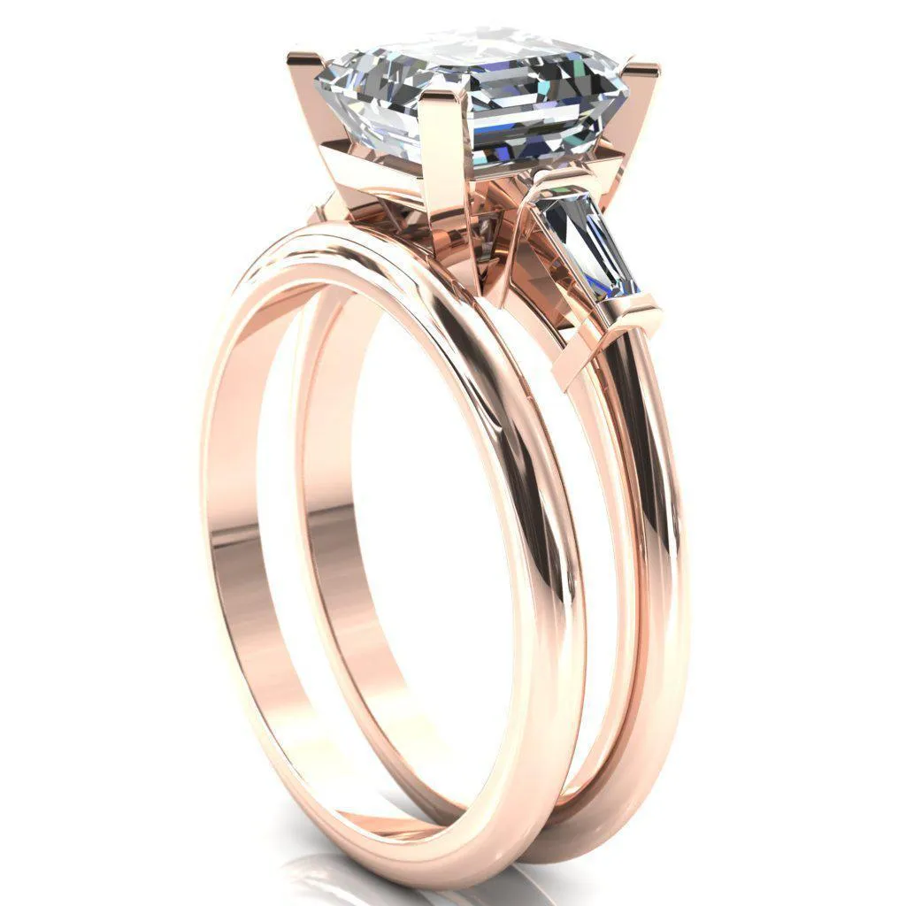 Quinn Asscher Moissanite 4 Prong Single Baguette Diamond Side Ring