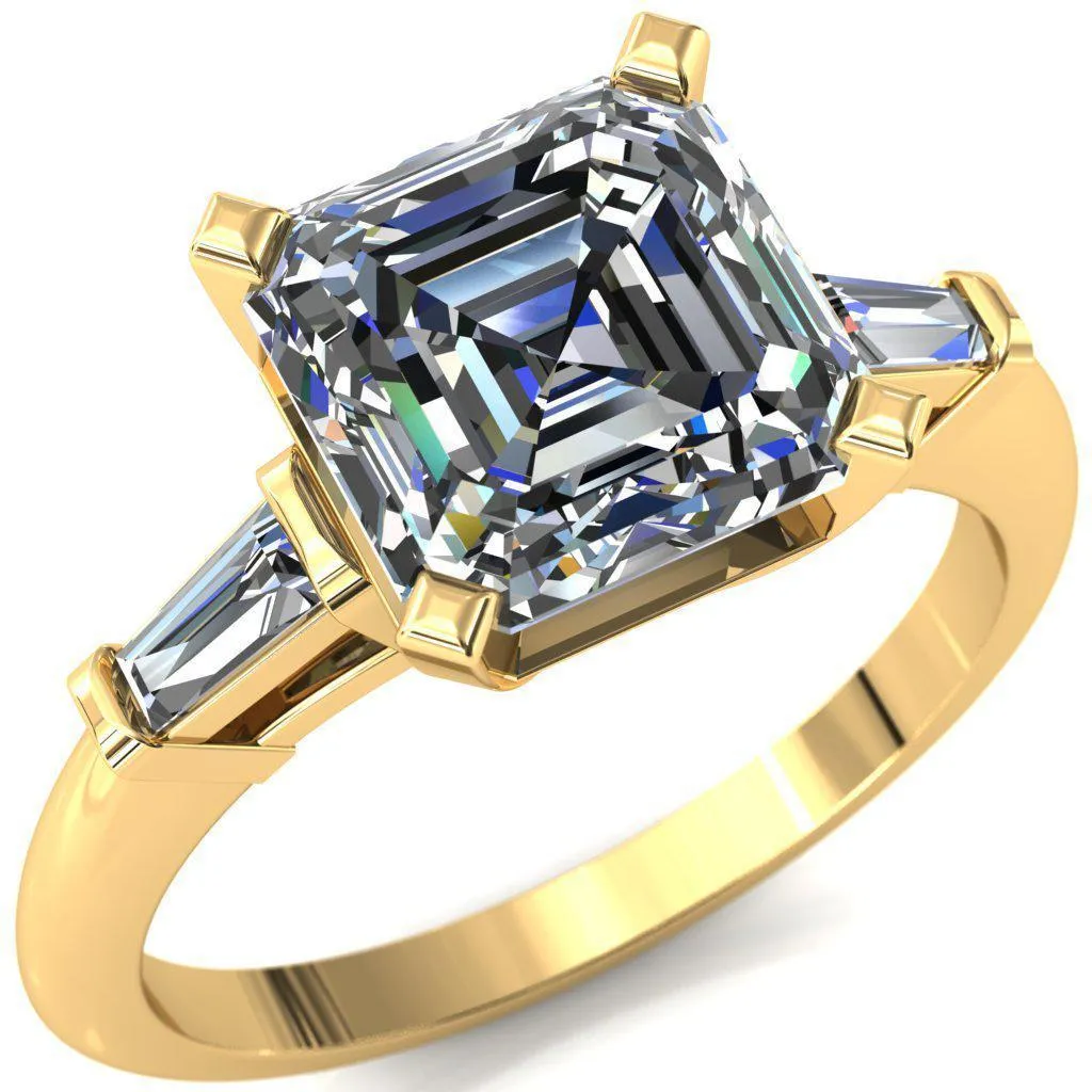 Quinn Asscher Moissanite 4 Prong Single Baguette Diamond Side Ring