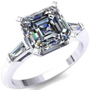 Quinn Asscher Moissanite 4 Prong Single Baguette Diamond Side Ring