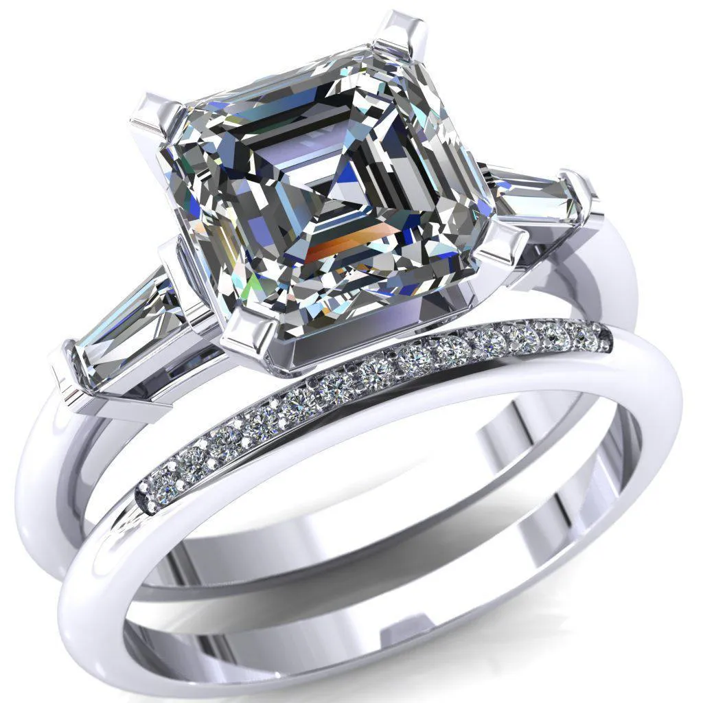 Quinn Asscher Moissanite 4 Prong Single Baguette Diamond Side Ring