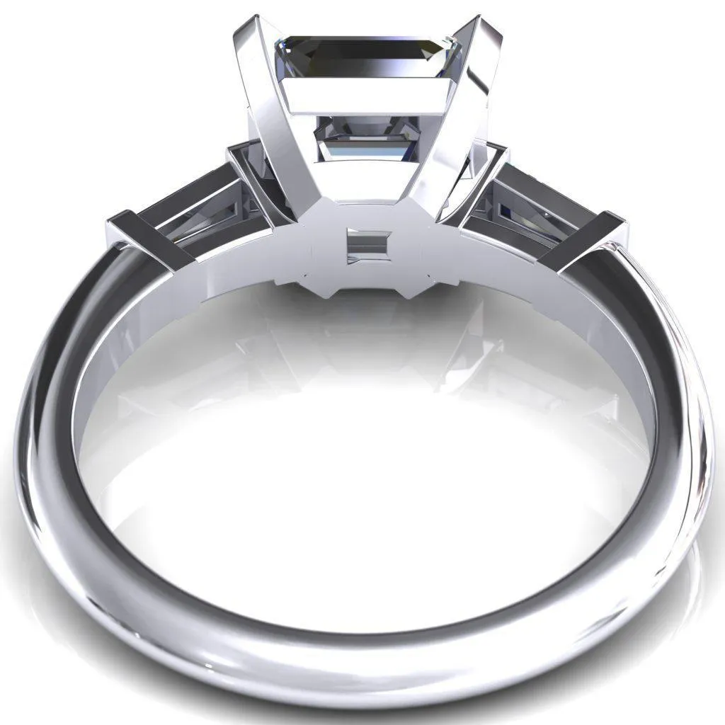 Quinn Asscher Moissanite 4 Prong Single Baguette Diamond Side Ring