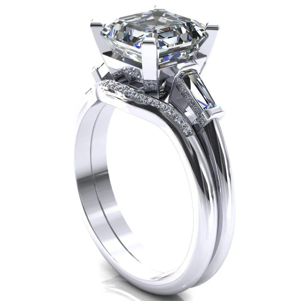 Quinn Asscher Moissanite 4 Prong Single Baguette Diamond Side Ring