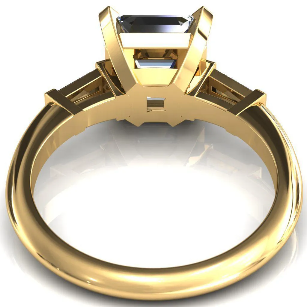 Quinn Asscher Moissanite 4 Prong Single Baguette Diamond Side Ring