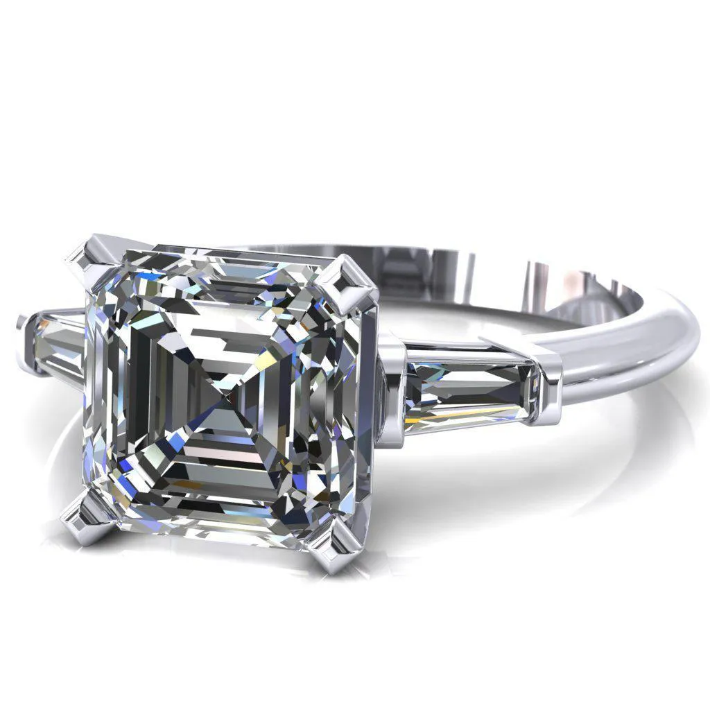 Quinn Asscher Moissanite 4 Prong Single Baguette Diamond Side Ring