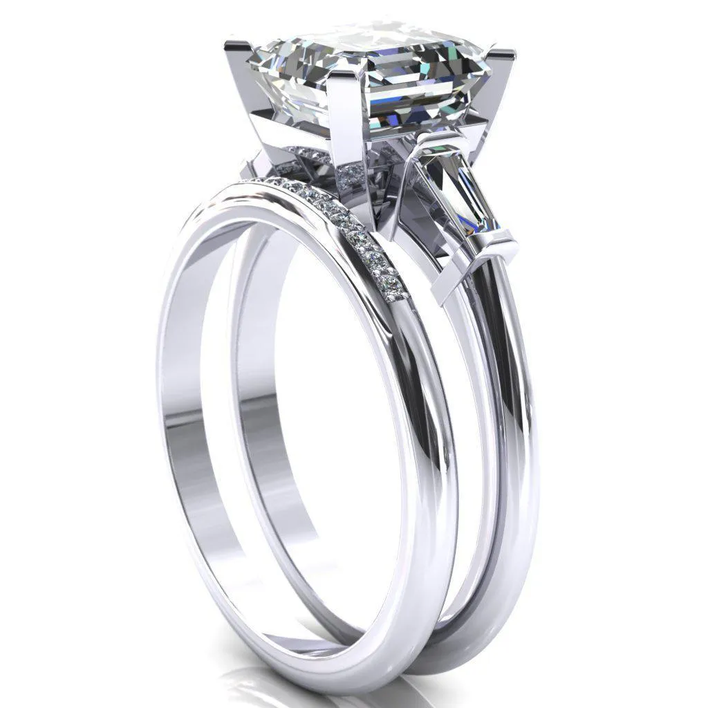 Quinn Asscher Moissanite 4 Prong Single Baguette Diamond Side Ring